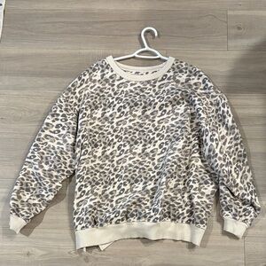 Aerie Crewneck Sweater - Gray Leopard Print
